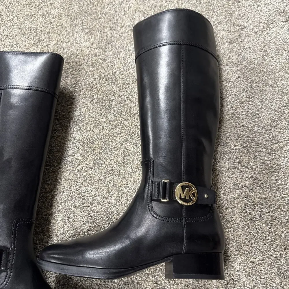 Michael Kors Harland Knee High Riding Boots Black Leather 5M NWB